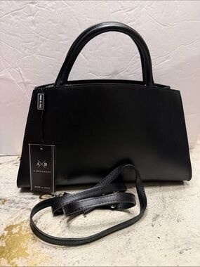 A. Bellucci NWT Black Structured Top Handle Satchel Bag Gold Hardware